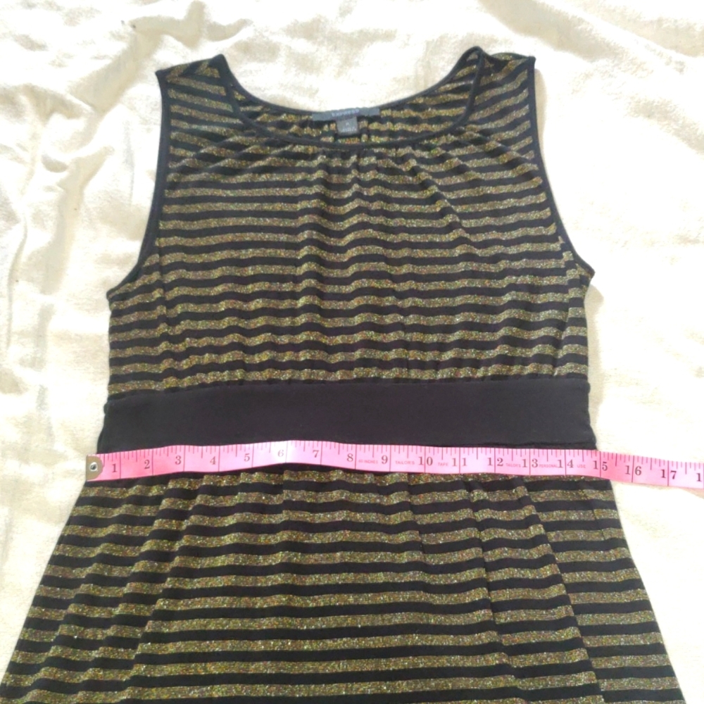 Y2K Express Black and Gold Striped Party Dress Corporate Goth NYE Whimsygoth - Picture 9 of 10